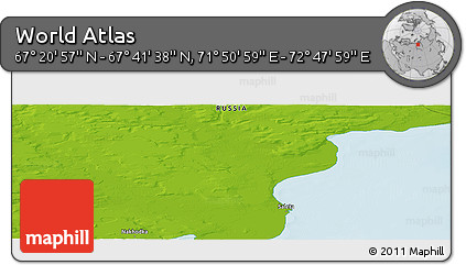 Physical Panoramic Map of the Area around 67° 31' 18" N, 72° 19' 29" E