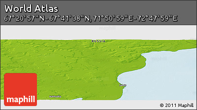 Physical Panoramic Map of the Area around 67° 31' 18" N, 72° 19' 29" E