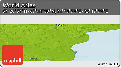 Physical Panoramic Map of the Area around 67° 31' 18" N, 72° 19' 29" E