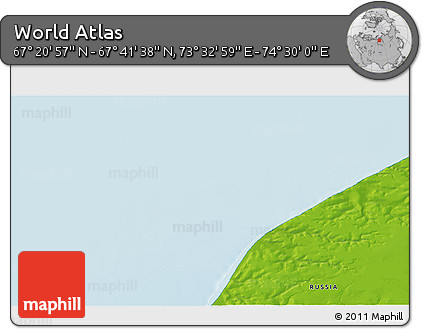 Physical 3D Map of the Area around 67° 31' 18" N, 74° 1' 30" E