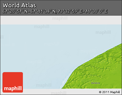 Physical 3D Map of the Area around 67° 31' 18" N, 74° 1' 30" E
