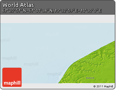Physical 3D Map of the Area around 67° 31' 18" N, 74° 1' 30" E