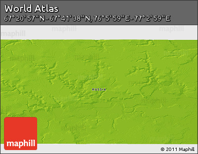 Physical 3D Map of the Area around 67° 31' 18" N, 76° 34' 29" E