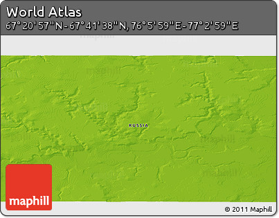 Physical 3D Map of the Area around 67° 31' 18" N, 76° 34' 29" E