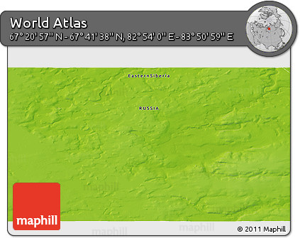 Physical 3D Map of the Area around 67° 31' 18" N, 83° 22' 30" E