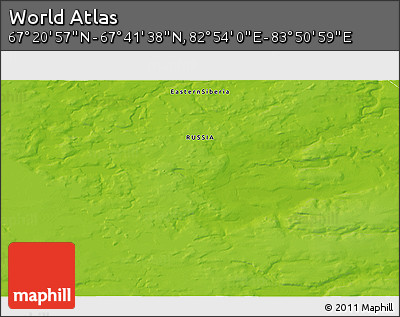 Physical 3D Map of the Area around 67° 31' 18" N, 83° 22' 30" E