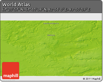 Physical 3D Map of the Area around 67° 31' 18" N, 83° 22' 30" E
