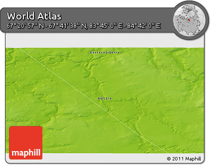 Physical 3D Map of the Area around 67° 31' 18" N, 84° 13' 29" E