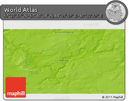 Physical 3D Map of the Area around 67° 31' 18" N, 85° 4' 29" E