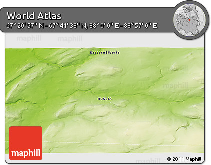 Physical 3D Map of the Area around 67° 31' 18" N, 88° 28' 29" E