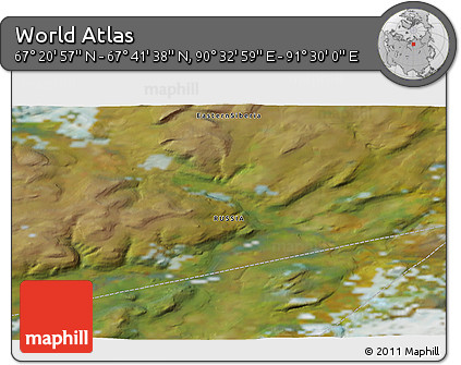 Satellite 3D Map of the Area around 67° 31' 18" N, 91° 1' 30" E
