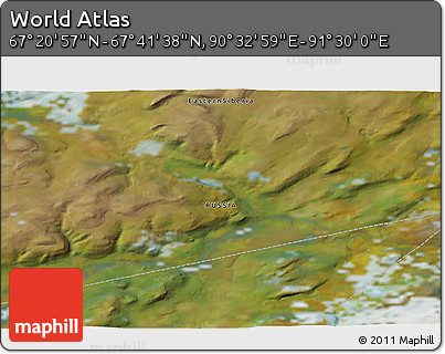 Satellite 3D Map of the Area around 67° 31' 18" N, 91° 1' 30" E