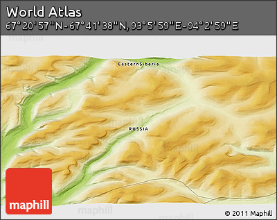 Physical 3D Map of the Area around 67° 31' 18" N, 93° 34' 29" E