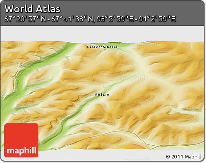 Physical 3D Map of the Area around 67° 31' 18" N, 93° 34' 29" E