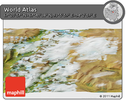 Satellite 3D Map of the Area around 67° 31' 18" N, 93° 34' 29" E