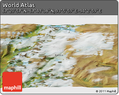 Satellite 3D Map of the Area around 67° 31' 18" N, 93° 34' 29" E