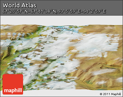 Satellite 3D Map of the Area around 67° 31' 18" N, 93° 34' 29" E