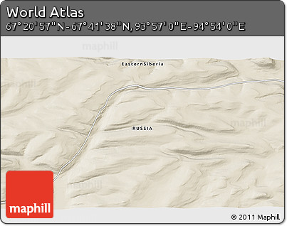 Shaded Relief 3D Map of the Area around 67° 31' 18" N, 94° 25' 30" E