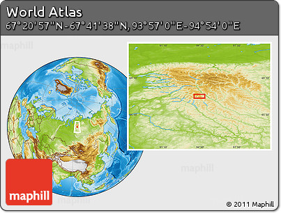 Physical Location Map of the Area around 67° 31' 18" N, 94° 25' 30" E