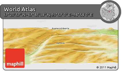 Physical Panoramic Map of the Area around 67° 31' 18" N, 94° 25' 30" E