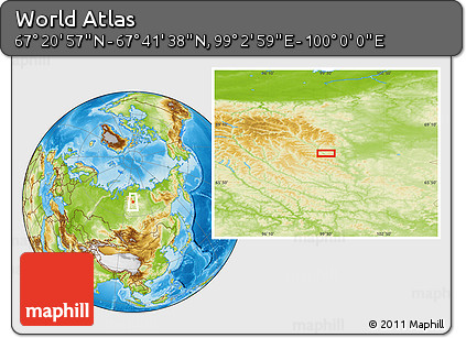 Physical Location Map of the Area around 67° 31' 18" N, 99° 31' 30" E