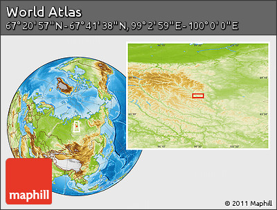 Physical Location Map of the Area around 67° 31' 18" N, 99° 31' 30" E