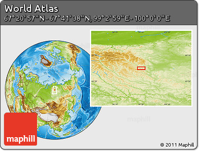 Physical Location Map of the Area around 67° 31' 18" N, 99° 31' 30" E