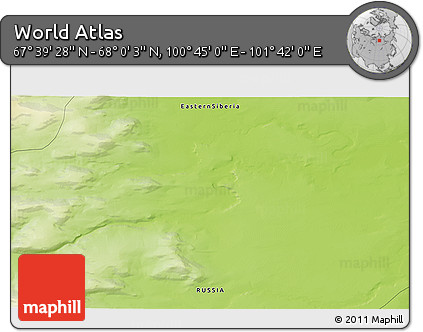 Physical 3D Map of the Area around 67° 49' 45" N, 101° 13' 29" E