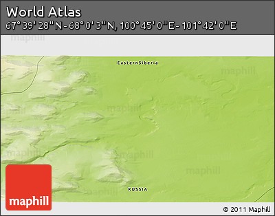 Physical 3D Map of the Area around 67° 49' 45" N, 101° 13' 29" E
