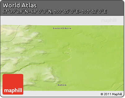 Physical 3D Map of the Area around 67° 49' 45" N, 101° 13' 29" E