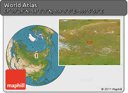 Satellite Location Map of the Area around 67° 49' 45" N, 104° 37' 30" E