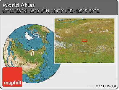 Satellite Location Map of the Area around 67° 49' 45" N, 104° 37' 30" E