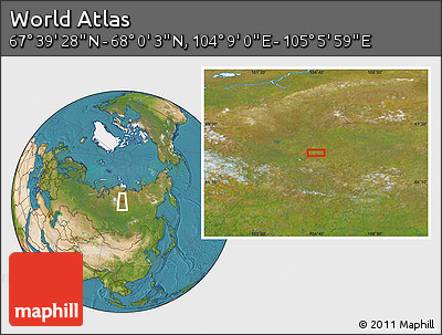 Satellite Location Map of the Area around 67° 49' 45" N, 104° 37' 30" E