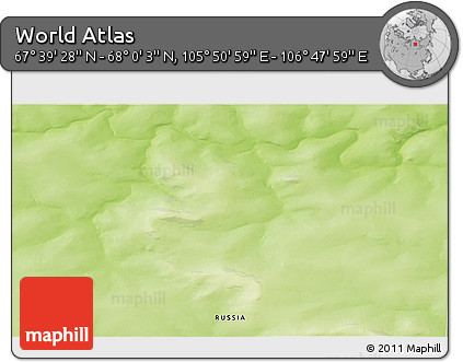 Physical 3D Map of the Area around 67° 49' 45" N, 106° 19' 29" E