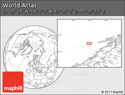 Blank Location Map of the Area around 67° 49' 45" N, 11° 7' 30" E