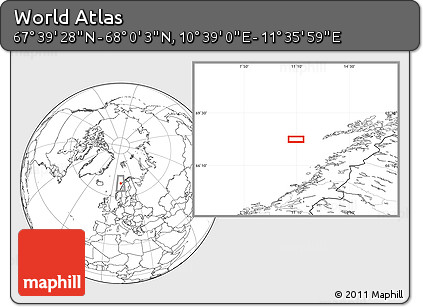 Blank Location Map of the Area around 67° 49' 45" N, 11° 7' 30" E