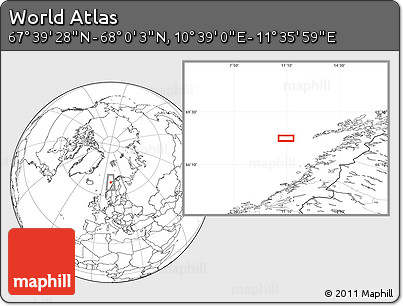 Blank Location Map of the Area around 67° 49' 45" N, 11° 7' 30" E