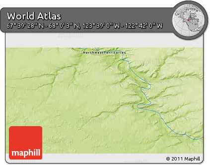 Physical 3D Map of the Area around 67°&nbsp;49'&nbsp;45"&nbsp;N,&nbsp;123°&nbsp;10'&nbsp;30"&nbsp;W