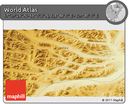 Physical 3D Map of the Area around 67° 49' 45" N, 129° 16' 30" E