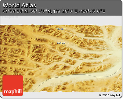 Physical 3D Map of the Area around 67° 49' 45" N, 129° 16' 30" E