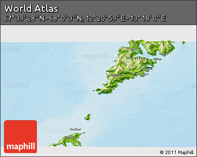 Physical 3D Map of the Area around 67° 49' 45" N, 12° 49' 29" E