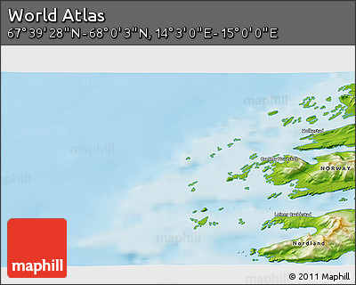 Physical 3D Map of the Area around 67° 49' 45" N, 14° 31' 30" E