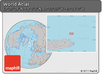 Gray Location Map of the Area around 67° 49' 45" N, 14° 22' 30" W