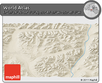 Shaded Relief 3D Map of the Area around 67° 49' 45" N, 151° 13' 29" W