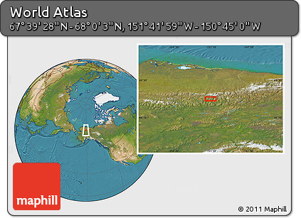 Satellite Location Map of the Area around 67° 49' 45" N, 151° 13' 29" W