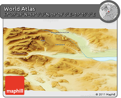 Physical 3D Map of the Area around 67° 49' 45" N, 18° 46' 29" E