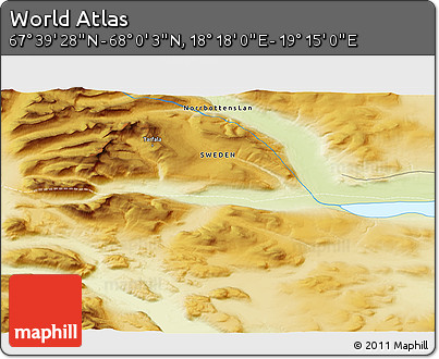 Physical 3D Map of the Area around 67° 49' 45" N, 18° 46' 29" E