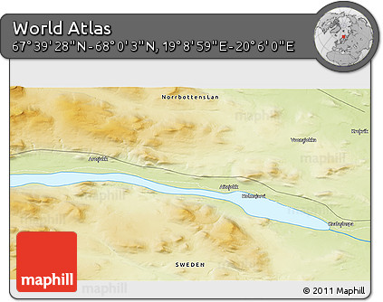 Physical 3D Map of the Area around 67° 49' 45" N, 19° 37' 30" E