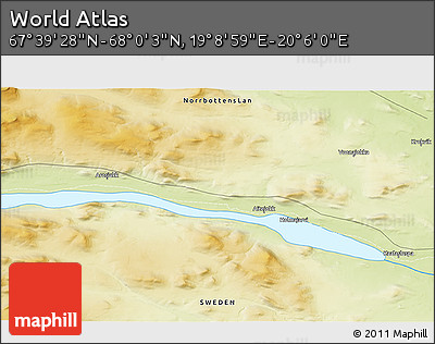 Physical 3D Map of the Area around 67° 49' 45" N, 19° 37' 30" E