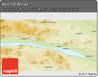 Physical 3D Map of the Area around 67° 49' 45" N, 19° 37' 30" E